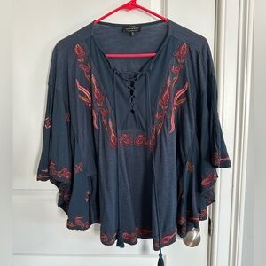 Lucky Brand Embroidered Navy Top ✨